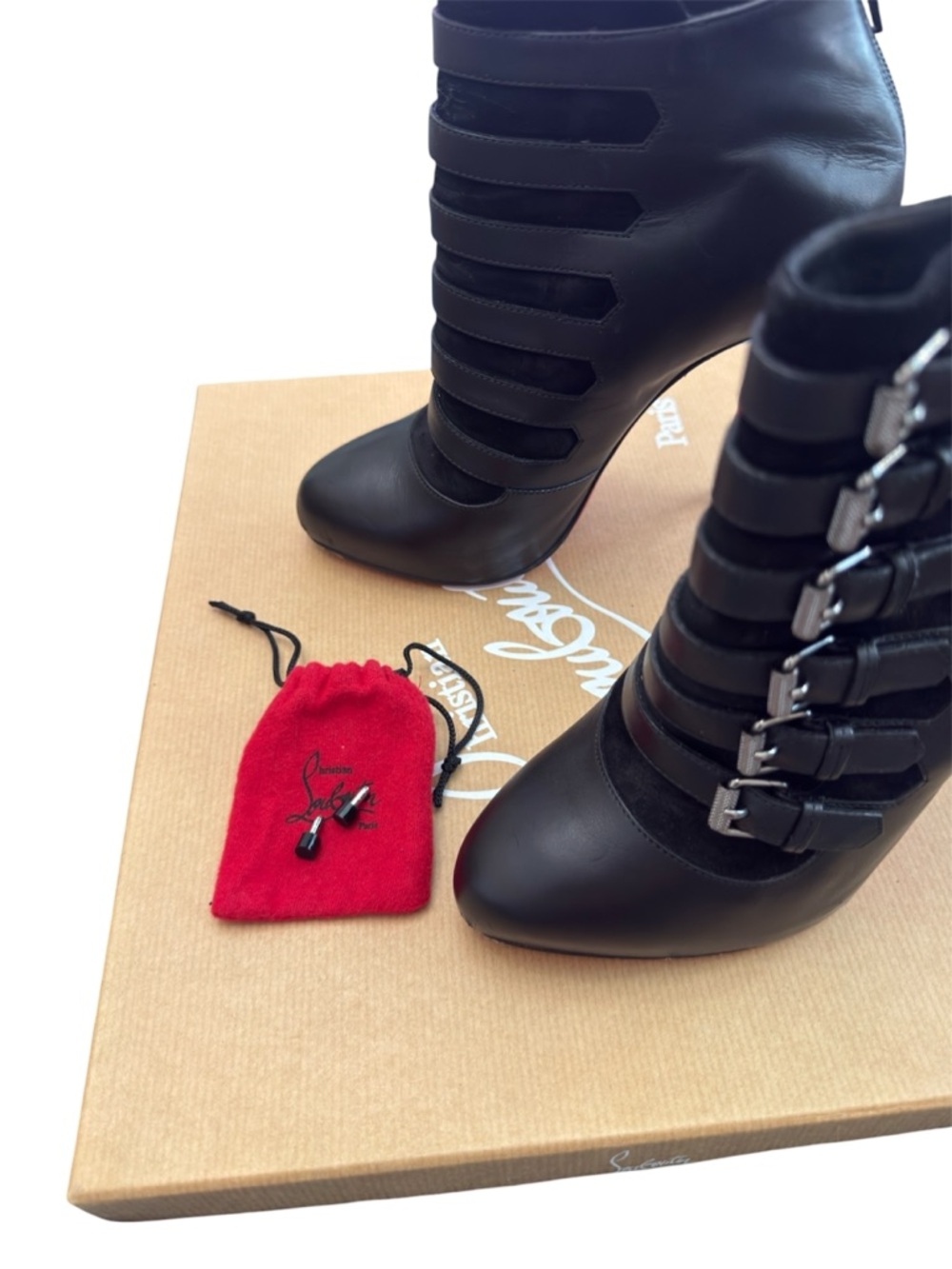 CHRISTIAN LOUBOUTIN- CALFSKIN VEAU VELOURS ATTROUPA 120 BOOTIES - Picture 5 of 12
